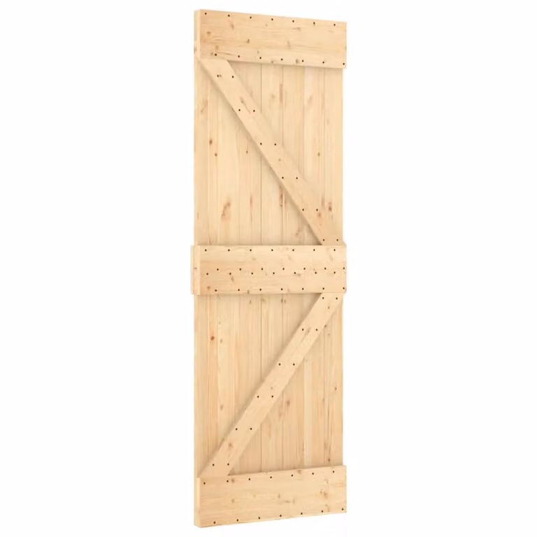 Berkfield Home Rustic Solid Wood Pine Sliding Door with Hardware Set in Brown, W: 70 cm, H: 210 cm