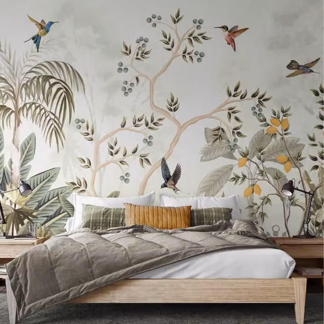 Origin Murals Lemon Tree Forest Scandinavian Floral Wall Mural in Natural Sage and Multicolour