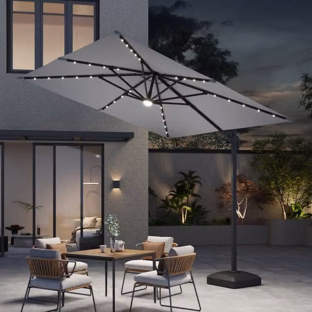 Breeins LED Cantilever Parasol with Heavy-Duty Base in Light Grey