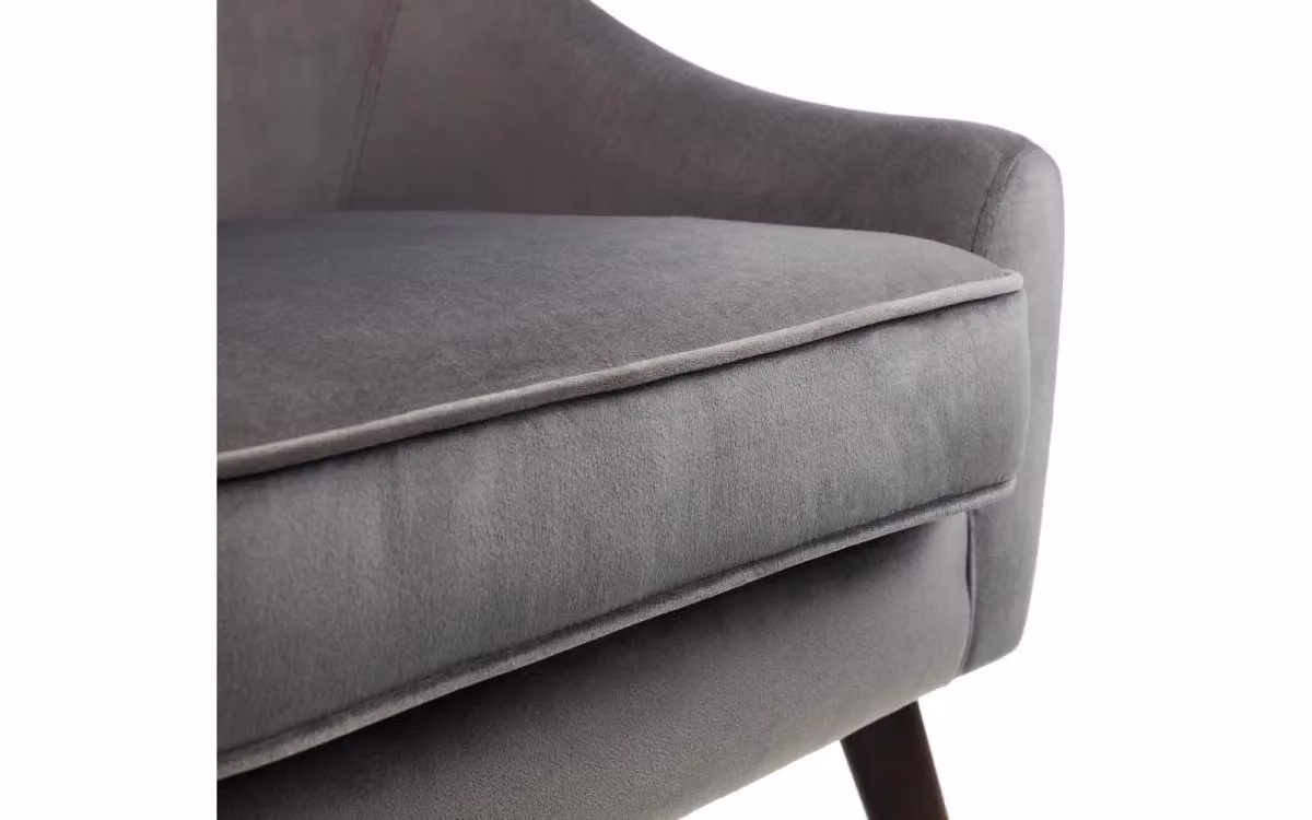 Ashfield Grey Velvet Cushion Armchair with Gold Details and Oak Wood Frame – 4