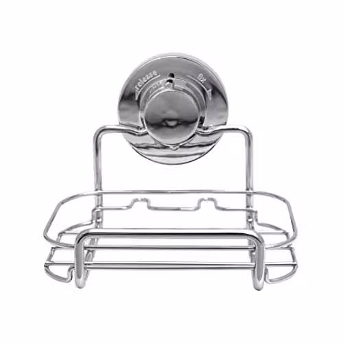 BlissHome Lock 'n Roll Suction Cup Soap Dish in Silver, Rust-Resistant Chrome and ABS Wall Mounted Bathroom Organiser