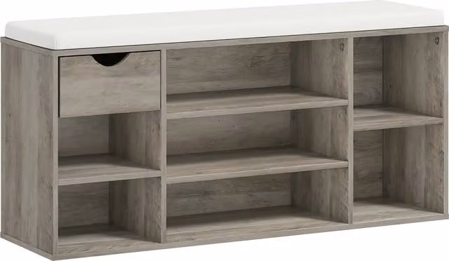 HOMCOM Grey Fabric Shoe Storage Bench with Cushion