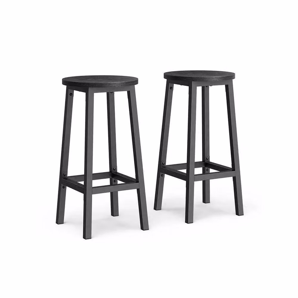 FURNOS Set of 2 Modern Black Bar Stools with Metal Frame – 3