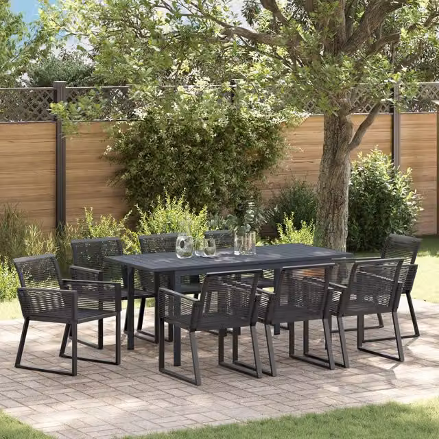 Berkfield Home 6 Piece Modern Garden Dining Set in Black Poly Rattan and Powder Coated Steel