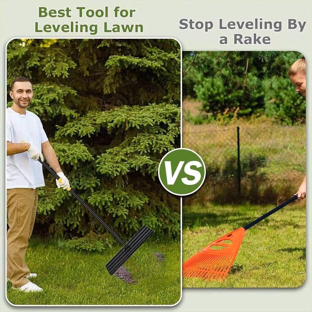 FLAVORA Lawn Leveling Rake with 75 Inch Telescopic Steel Handle in Black – 5