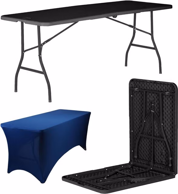 Harbour Housewares Blue Folding Picnic Table with Fitted Tablecloth