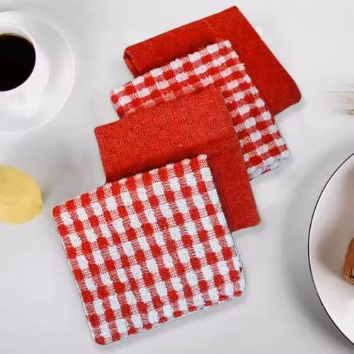 Casabella Pack of 6 Red and Blue Checked Cotton Terry Towelling Kitchen Tea Towels – 7