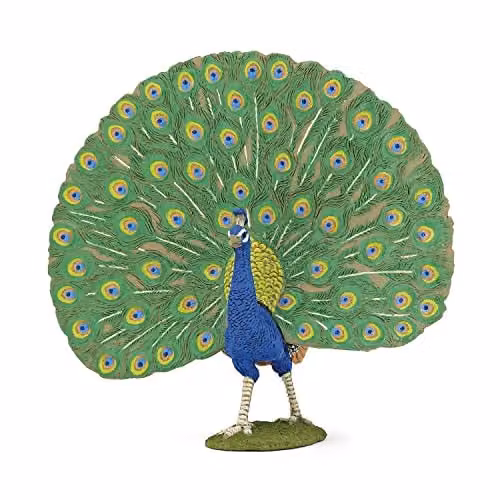 Papo Multicolour Peacock Figure from the Farm Life Collection, H 11.6 cm x W 12.5 cm x D 5.5 cm