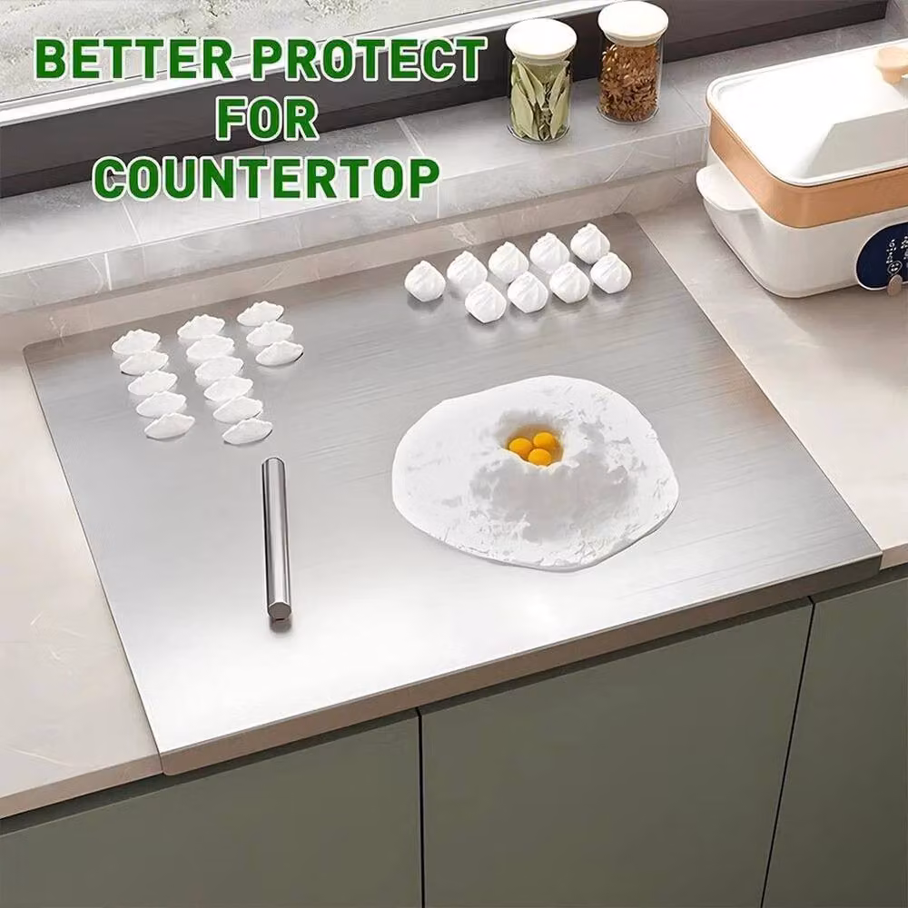 PAWNORA Stainless Steel Rectangular Worktop Saver Chopping and Cutting Board in Silver – 4