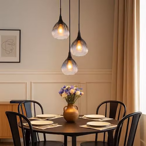 Globo Lighting Modern Pendant Lamp with Transparent Grey Glass and Black Metal, 3x E27, H 120 x W 44 x D 44 cm – 2