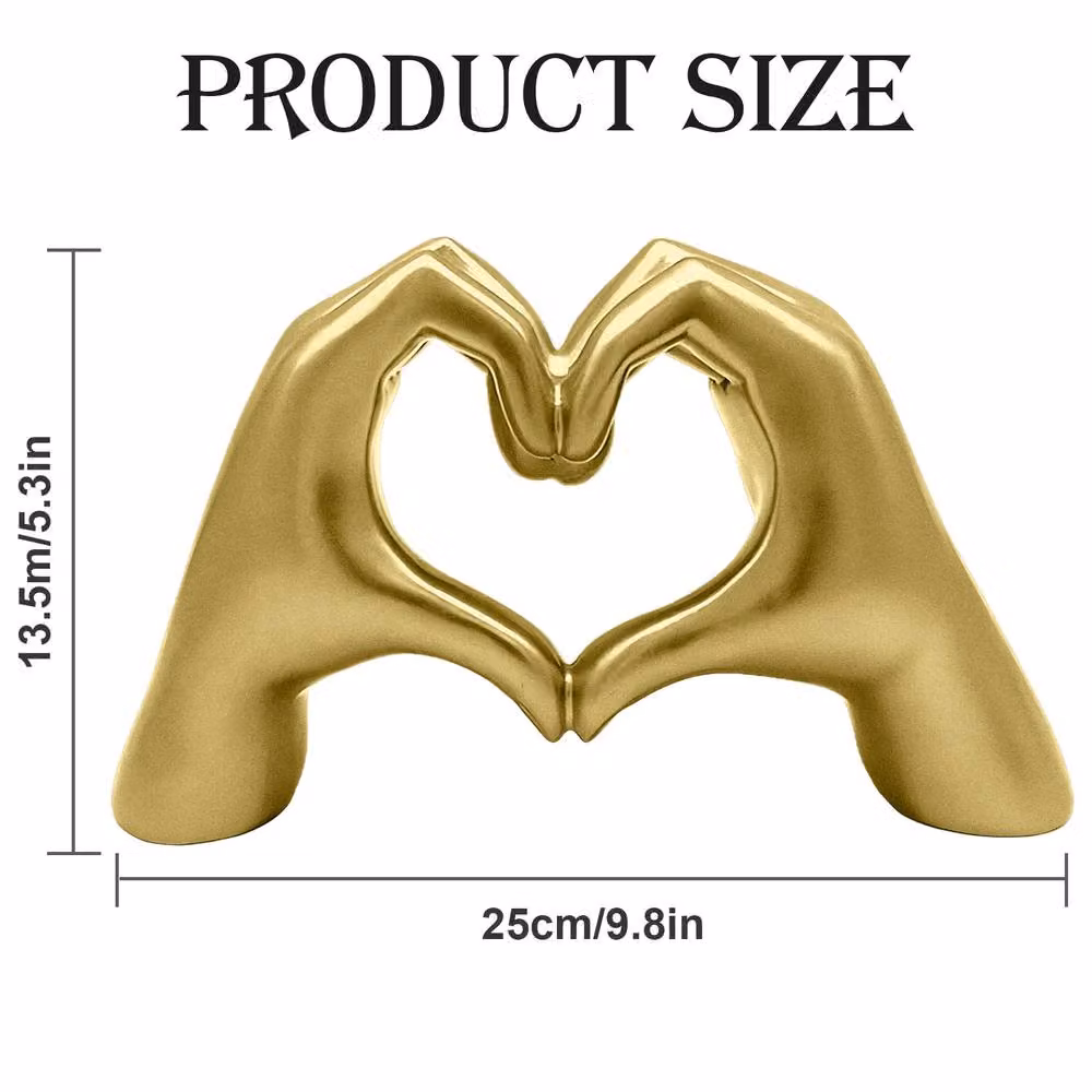 Huhote Modern Heart Hands Sculpture, Gold Tabletop Love Gesture Statue, H 14.0 cm x W 14.0 cm x D 8.0 cm – 4