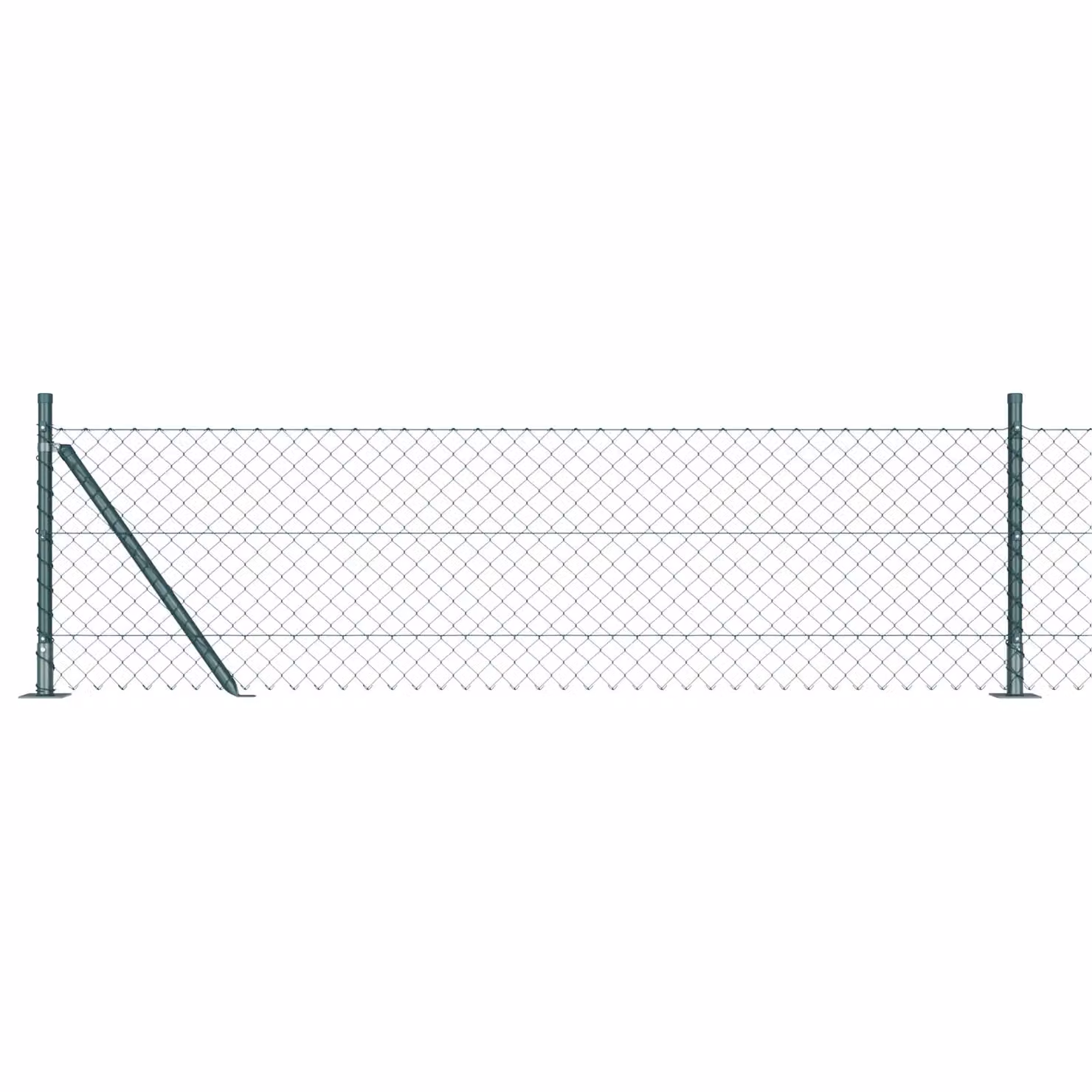 Berkfield Home Green PVC-Coated Galvanised Steel Chain Link Fence with 13 Round Flanged Posts, W: 25 m, H: 0.4 m – 2