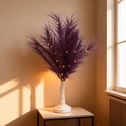 Shatchi 2-Piece Purple Feather Tree Table Lamp with Warm White LEDs, Height: 70 cm – 6