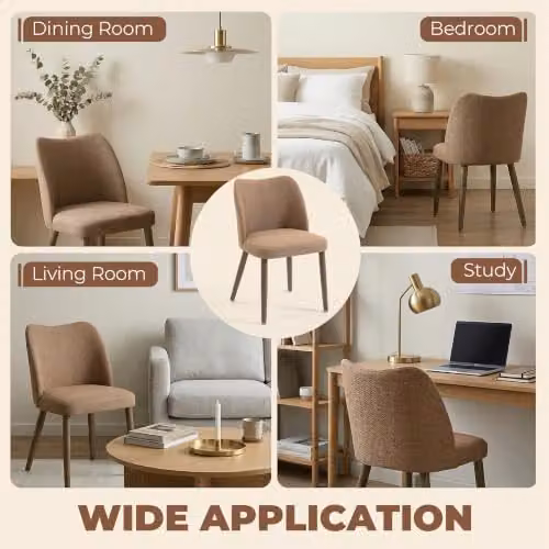 HOMCOM Set of 2 Brown Linen Upholstered Dining Chairs with Rubberwood Legs – 5