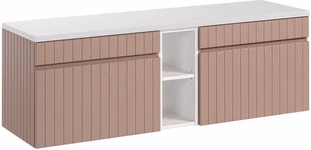 SATARA Striped Suspended Vanity Unit with Niches in Pink and White, Width: 140 cm – 1