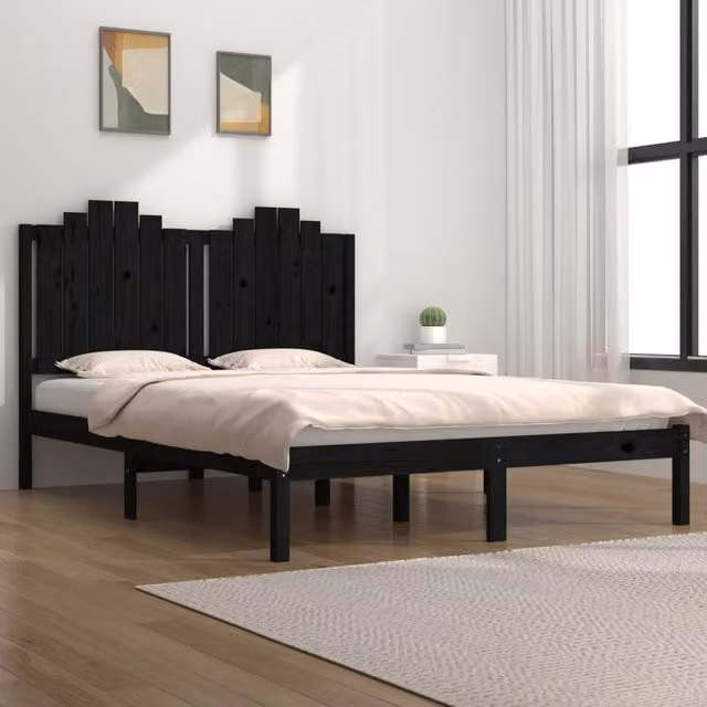 Berkfield Home Black Solid Wood Pine Bed Frame W/D/H: 200 x 200 x 110 cm – 1