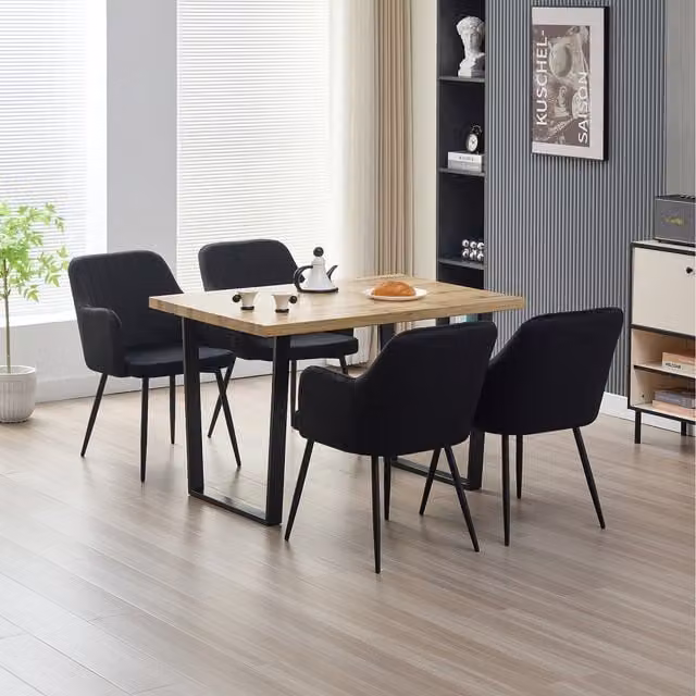 Madefor.living Colorado Rectangular Wood Dining Table with 4 Charlotte Velvet Chairs in Black