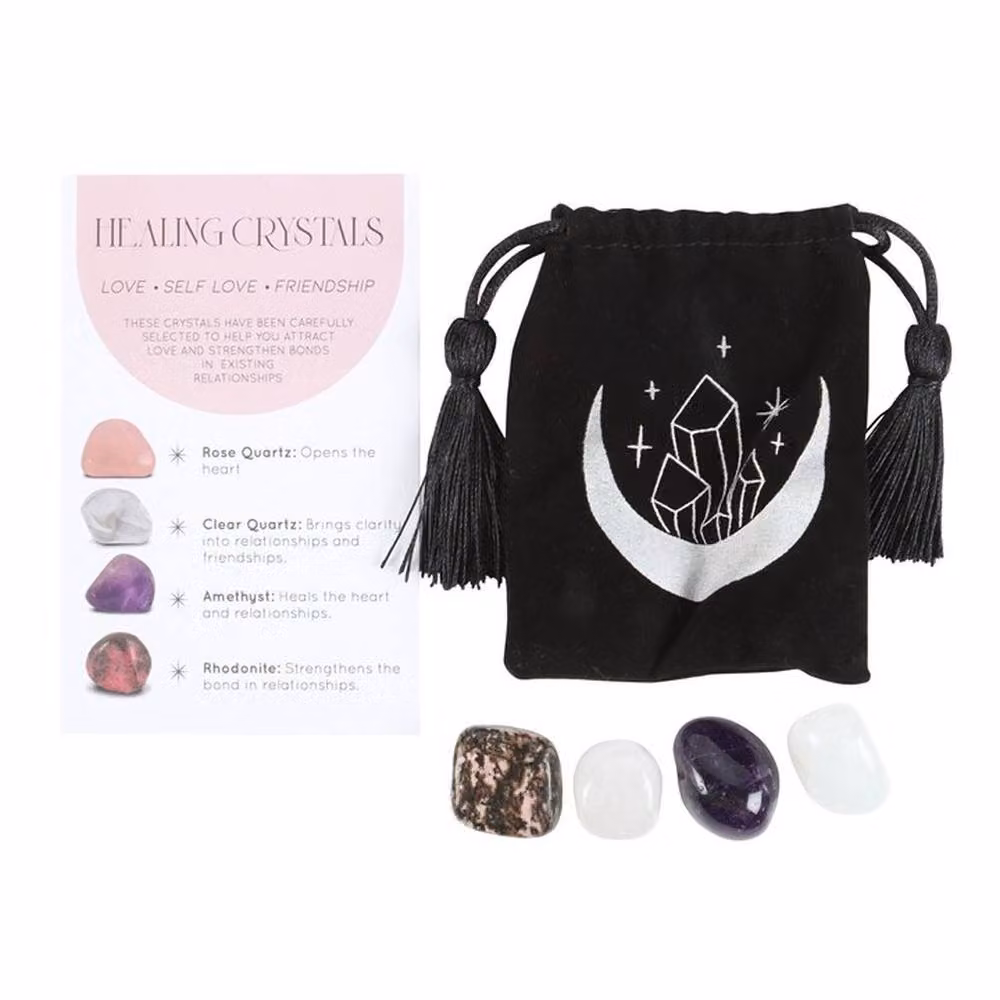 Uniqueful Love Healing Crystal Set with White Moon Trinket Dish, Multicolour – 4