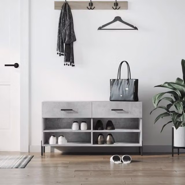 Berkfield Home Industrial Shoe Bench in Concrete Grey, W/D/H: 102 x 35 x 55 cm – 1
