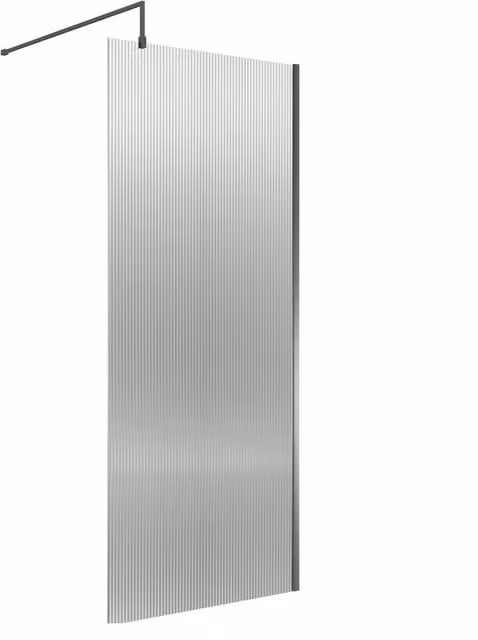 Balterley Semi-Frameless Fluted Walk-In Wetroom Screen with Support Bar, Silver, W: 900 mm, H: 1850 mm, D: 80 mm