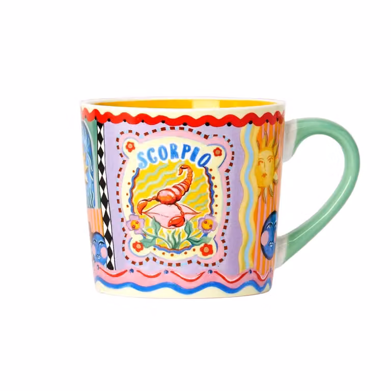 Eleanor Bowmer Scorpio Zodiac Mug in Green, Gold and Multicolour Bone China