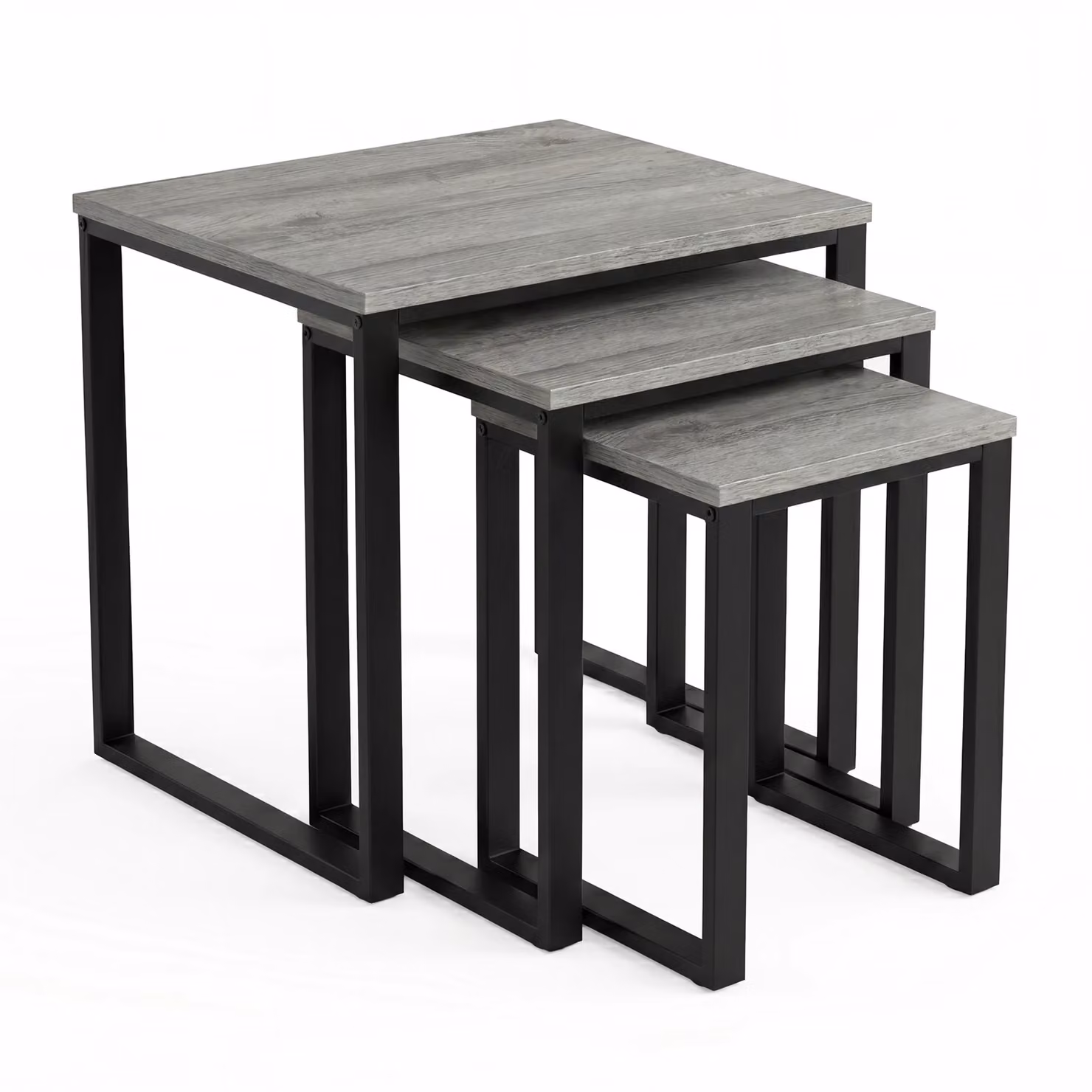 Stackora Industrial Nest of 3 Tables in Grey and Black with Metal Frame