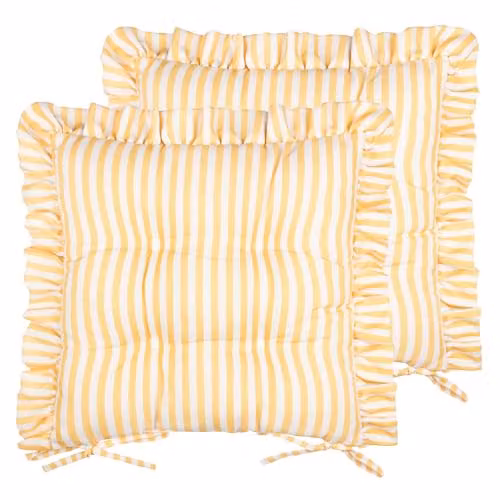 Riva Home Millie Ruffle Seat Pads, Pack of 2, Yellow Heritage Stripe Indoor Outdoor Dining and Patio Chair Cushions, W/D/H: 40 x 40 x 40 cm – 1