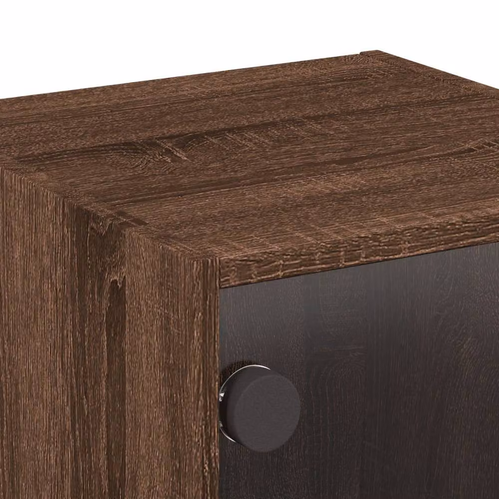 Berkfield Home Set of 2 Brown Oak Bedside Cabinets with Glass Doors, W/D/H: 35 x 37 x 35 cm – 6