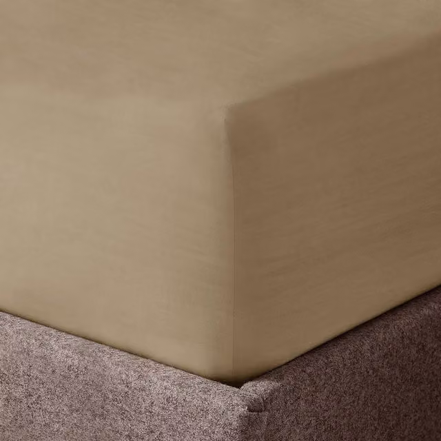 Velosso Washed Linen Look Fitted Sheet in Beige, Single, W/D/H: 90 x 200 cm