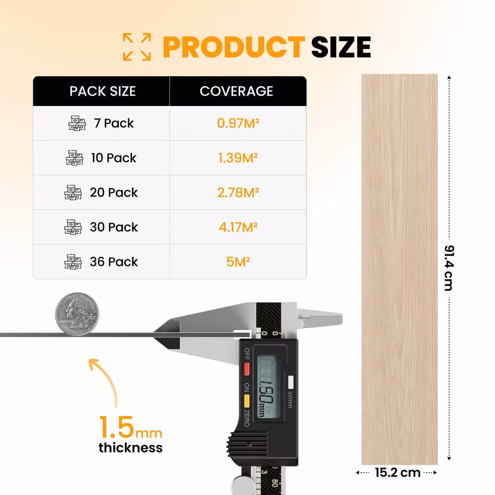 Novecrafto Self Adhesive Wood Look Vinyl Floor Planks, Light Sand, Pack of 10, W: 91.4 cm, H: 15.2 cm – 3