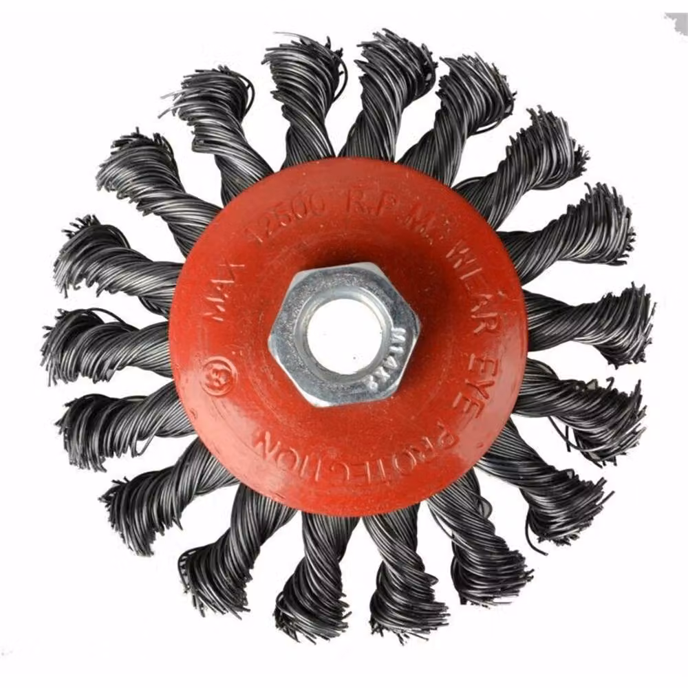 SPETLEK 4-Piece Twist Knot Wire Wheel Cup Brush Set in Red for Angle Grinders, M14 – 3