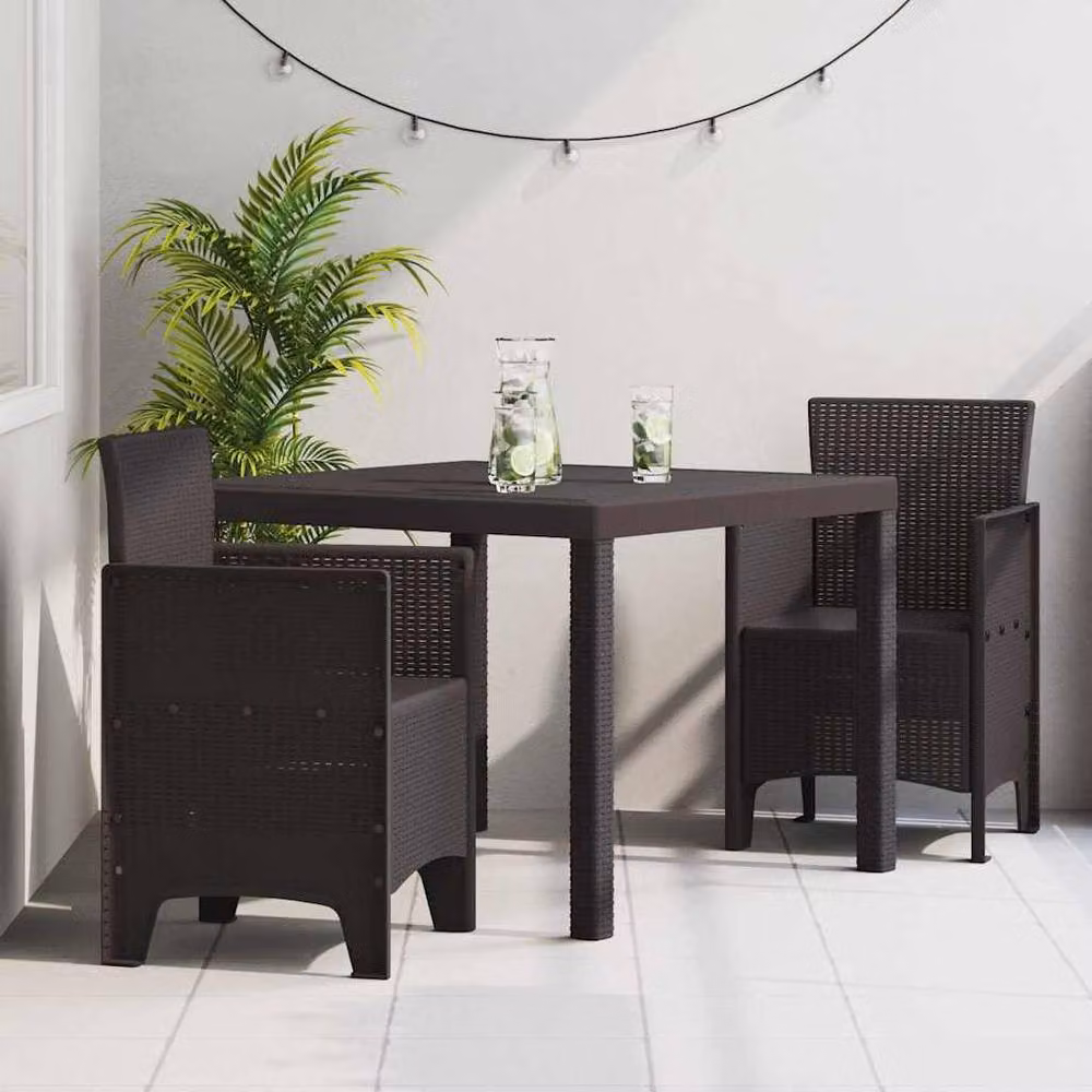 Berkfield Home Garden Dining Set, 3-Piece Brown Polypropylene Resin Table and Chairs Set – 2