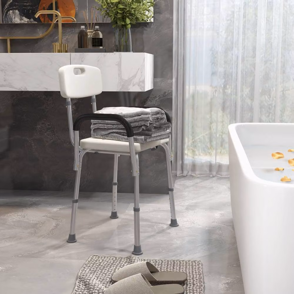 STILVORA Adjustable Shower Chair with Back and Armrests in White – 2