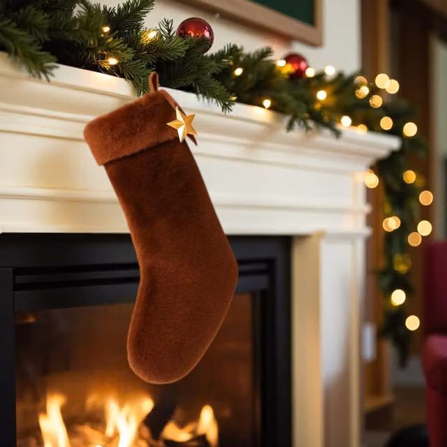 Garden Greatness Brown Faux Fur Hanging Christmas Stocking