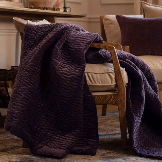 Voyage Maison Haze Quilted Cotton Velvet Throw in Purple, W: 140 cm, L: 200 cm