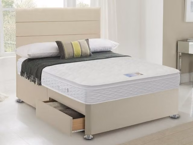 Highgrove Aspen Memory Pocket 1500 Hybrid Divan Bed with Drawers, Beige, W/D/H: 180 x 200 cm