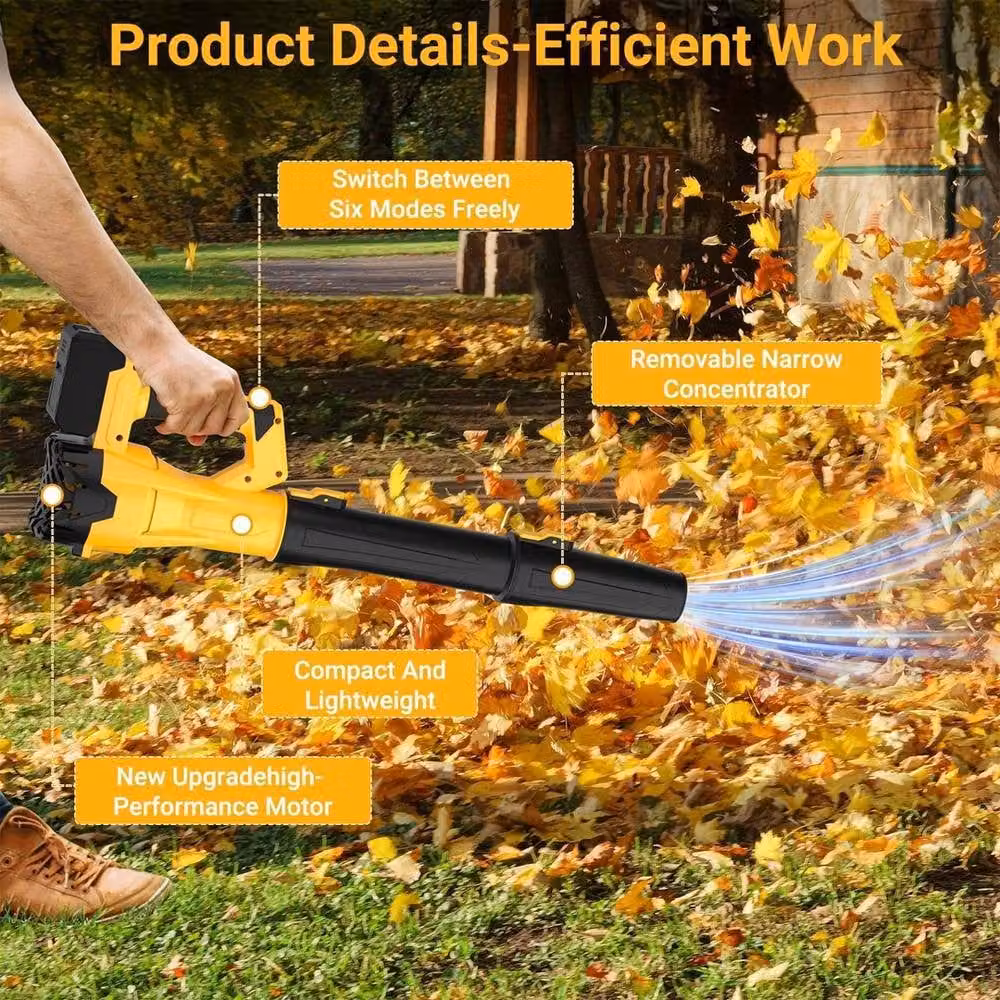 Ventryn Brushless 21V Cordless Leaf Blower with 6 Speeds, 2 Rechargeable Batteries and Charger, Yellow – 3