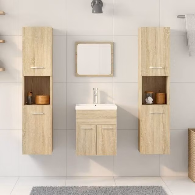 Berkfield Home 4 Piece Modern Bathroom Furniture Set in Sonoma Oak Brown