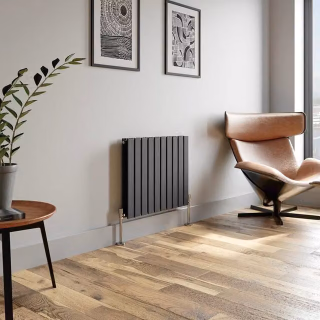Temprazo Horizontal Double Flat Panel Designer Radiator in Anthracite Grey, H: 60 cm, W: 106 cm, D: 7.6 cm