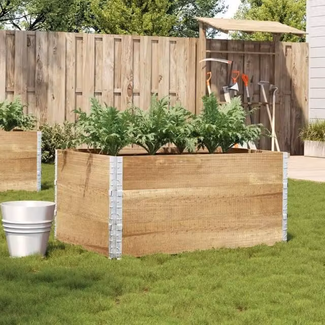 Berkfield Brown Solid Wood and Galvanised Steel Garden Planter W: 120 cm, D: 80 cm, H: 80 cm