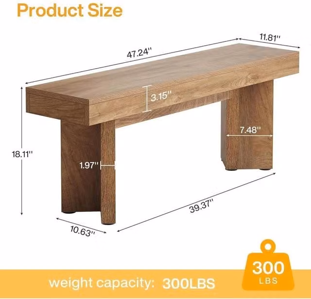Tribesigns VOGREX 47 Vintage Wooden Entryway Bench in Brown – 1