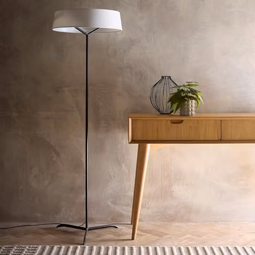 K LIVING Luna LED Floor Lamp with White Fabric Shade in Black or Silver