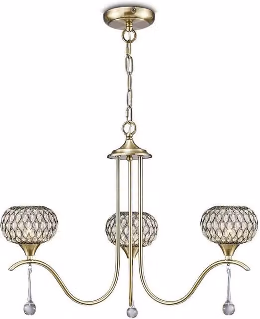 Netlighting Chelsie 3 Light Ceiling Pendant in Antique Brass with Transparent Glass