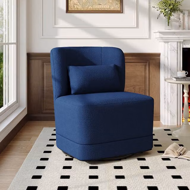 Livingandhome Blue Teddy Fur Upholstered Swivel Barrel Sofa