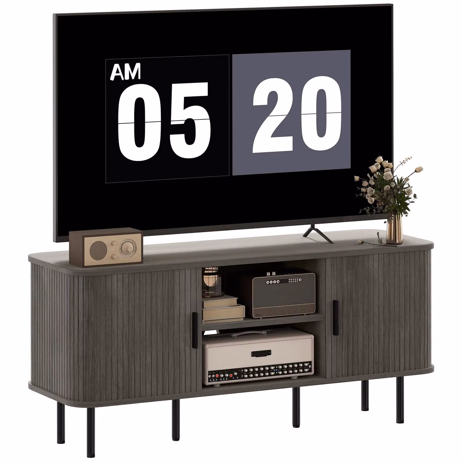 HOMCOM Modern Grey Wood TV Unit for Your Living Room – 2