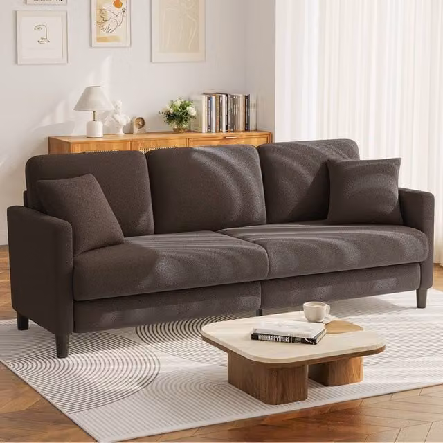 Dprodo Modern 3-Seater Teddy Sofa in Brown with Bouclé Fabric