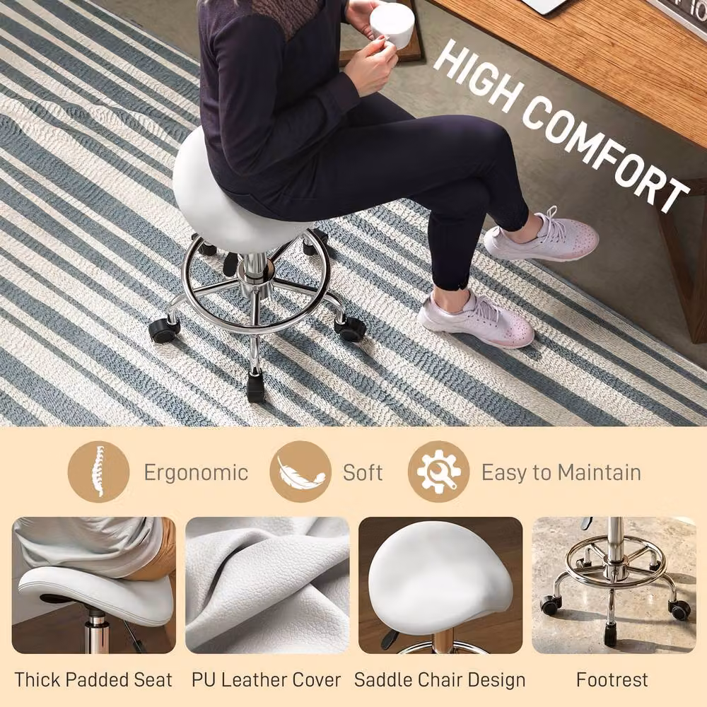 STILVORA White Saddle Stool with Adjustable Height and Castors – 5