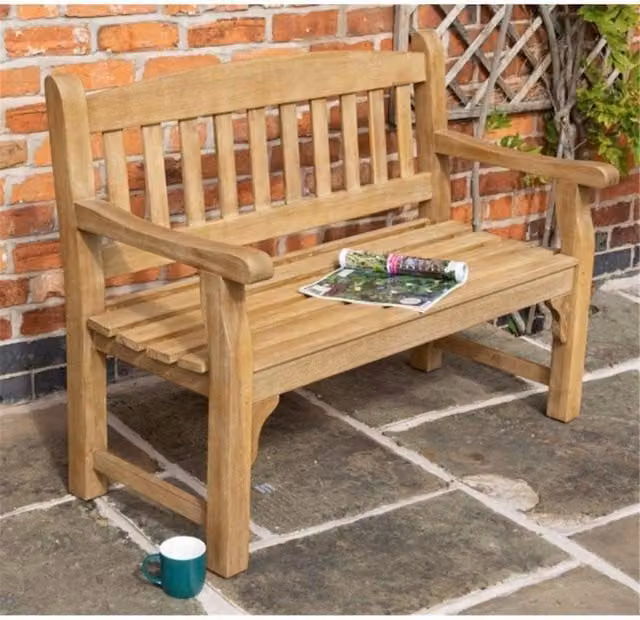 Cheshire 2 Seater Heavy Duty Wooden Garden Bench in Light Oak Brown
