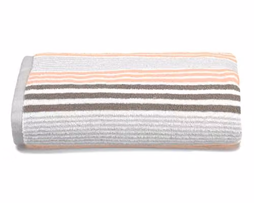 Allure Bath Fashions Merlin Striped Cotton Bath Towel, Pink and Multicolour, W: 70 cm, L: 125 cm, 550gsm – 1