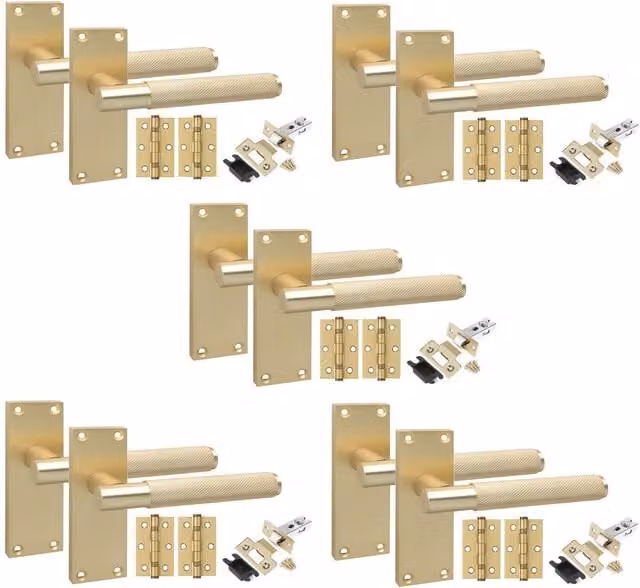 Golden Grace Brushed Brass Door Handle Set in Black and Yellow